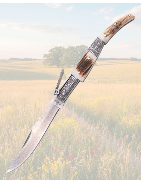 Couteau en Damas de Cerf Third, corne...