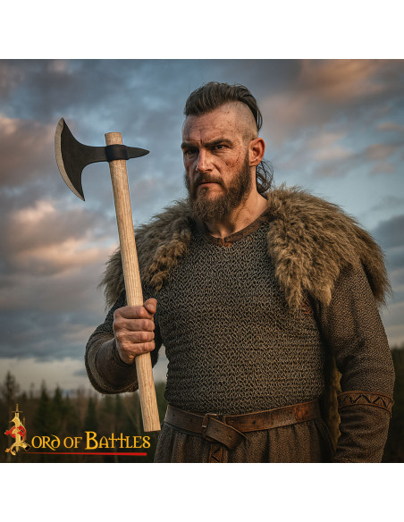 Hache viking médiévale en acier au...