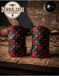 Brassards en Cuir Rouge Brigandine pour Aventurier