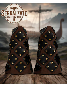 Brassards Vikings en Cuir Marron avec Écailles