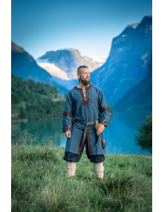 Tunique viking modèle Leif, bleue avec détails en cuir... 2