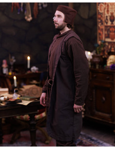 Gilet médiéval long modèle Oberon, couleur marron 2