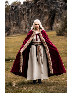 Cape viking modèle Fjell avec fourrure synthétique, rouge