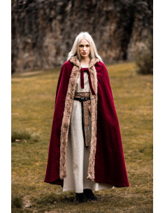 Cape viking modèle Fjell avec fourrure synthétique, rouge 2