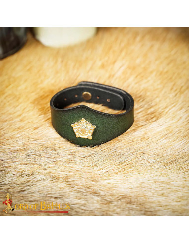 Bracelet Tudor en cuir vert avec décoration en rose