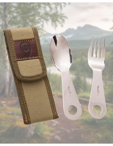 Set de couverts Muela pour camping en acier inox, housse