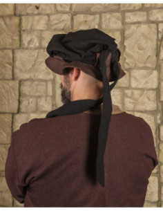 Béret médiéval en coton modèle Rupert, couleur noir-brun 2