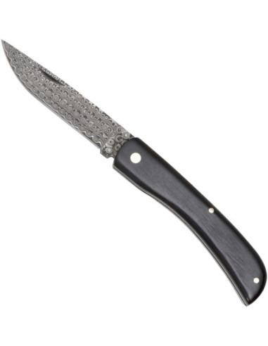 Couteau de poche en acier Damasquiné ébène motif rose