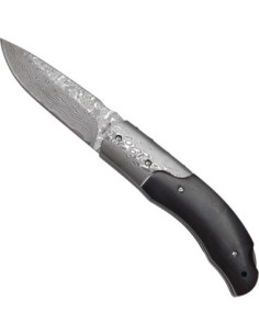 Couteau Pliant Artisanal Acier Damasquiné Acajou 71 Couches