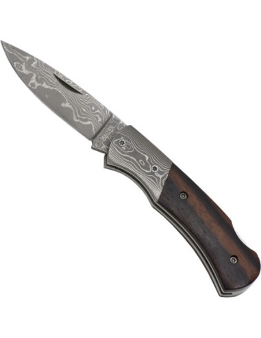 Couteau de poche Damasque Ébène, boîte en bois