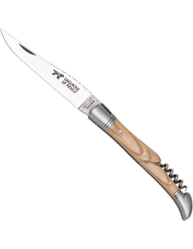 Couteau français Laguiole en chêne avec tire-bouchon, lame de 10 cm.