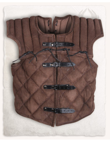 Gilet médiéval ajustable en cuir marron, modèle Tenebra