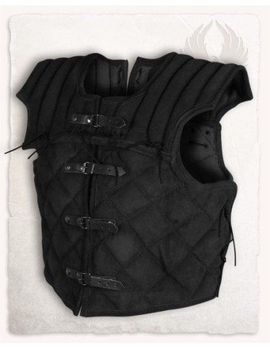 Gilet médiéval ajustable en cuir noir, modèle Tenebra