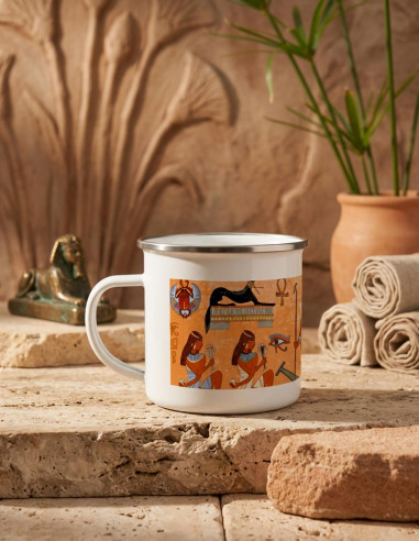 Mug égyptien vintage en laiton émaillé