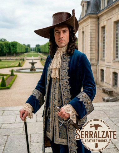 Tricorn de Capitaine avec Gravure Baroque, Cuir Marron Deluxe