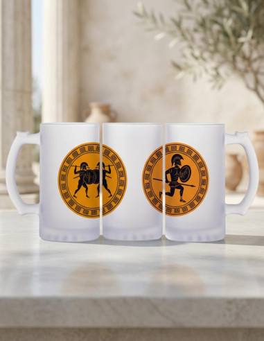 Chope à bière combattants grecs, verre translucide