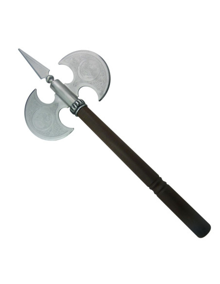 Hache rustique double lame gravée, 61 cms.