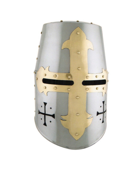 Casque templier avec croix frontale et latérale