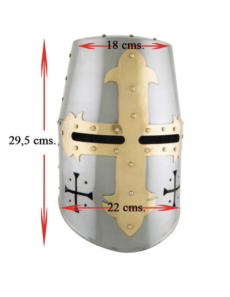 Casque templier avec croix frontale et latérale