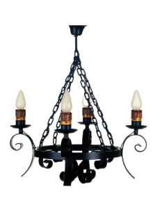Lampe médiévale en fer forgé avec chaînes, 4 ampoules