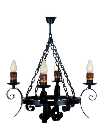 Lampe médiévale en fer forgé avec chaînes, 4 ampoules
