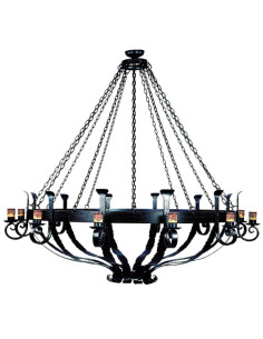 Lampe roue en bois Forge, 6 lumières