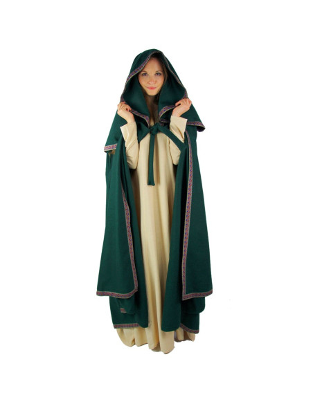 Cape médiévale femme verte avec capuche