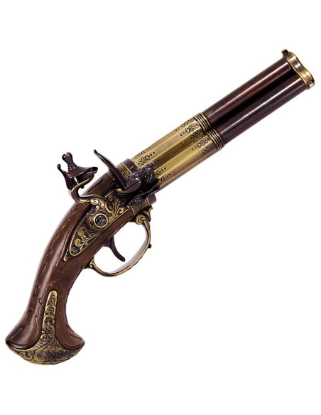 Pistolet à silex 3 canons, France S.XVIII