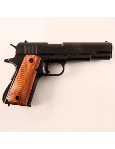 Pistolet automatique M1911A1 noir avec poignées en bois, USA 1911