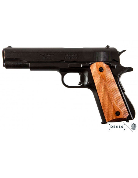Pistolet automatique M1911A1 noir avec poignées en bois, USA 1911