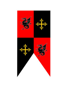 Bannière médiévale écartelé dragons et croix