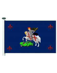 Chevalier médiéval contre le drapeau du dragon