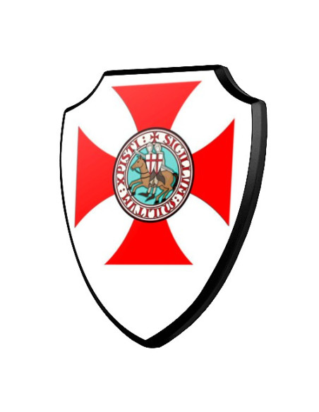 Bouclier en bois Croix et Templiers (19,2 x 23,4 cms.)