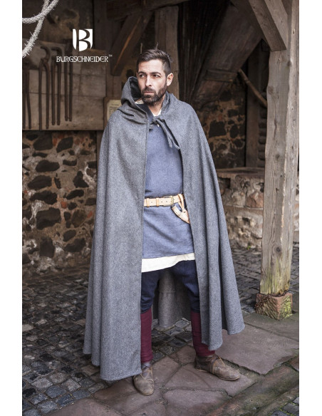 Cape médiévale en laine Hibernus, grise