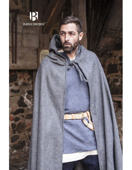 Cape médiévale en laine Hibernus, grise