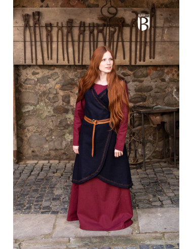 Brial médiéval Myrana, laine bleue