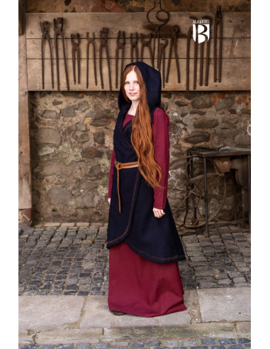 Brial médiéval Myrana, laine bleue
