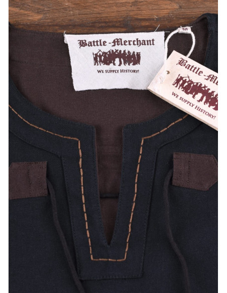 Tunique médiévale marron-noir avec manches amovibles