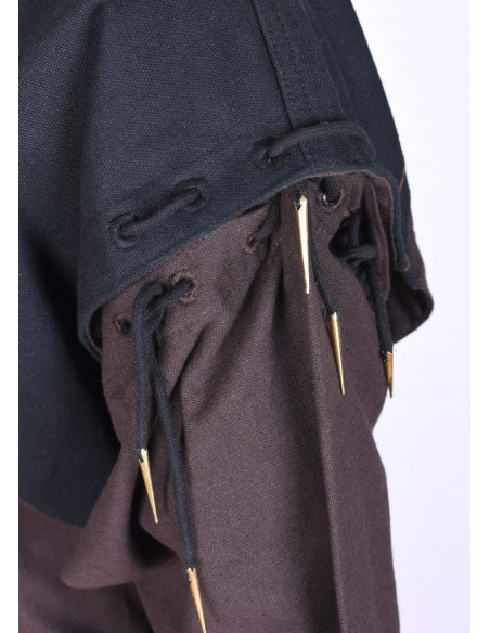 Tunique médiévale marron-noir avec manches amovibles