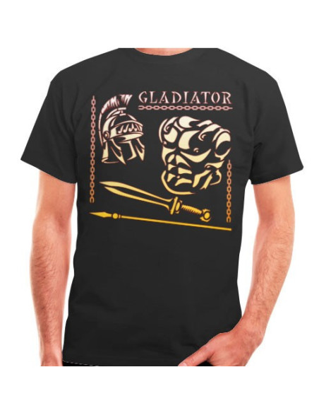 T-shirt gladiateur et romain noir, manches courtes
