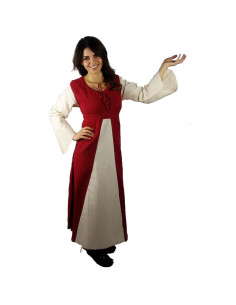 Robe médiévale en coton rouge-crème
