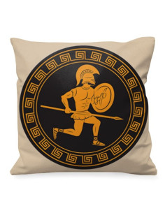 Guerrier grec avec coussin bouclier et lance