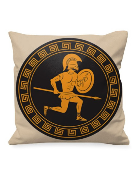 Guerrier grec avec coussin bouclier et lance