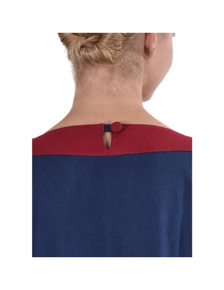 Robe médiévale Gudrun, bleu-rouge
