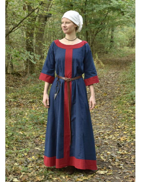 Robe médiévale Gudrun, bleu-rouge