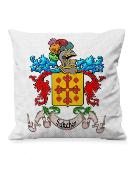 Coussin personnalisé avec le nom de famille du bouclier héraldique 1 (COULEUR)