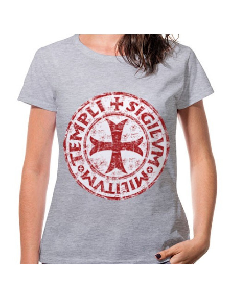 T-shirt Femme Croix des Templiers Gris, manches courtes