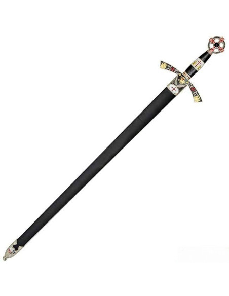 Épée templière décorée d'argent, avec fourreau