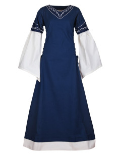 Robe médiévale Alvina, bleu-blanc