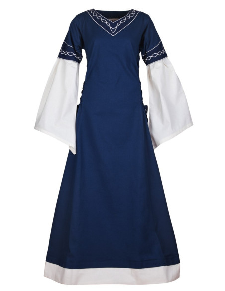 Robe médiévale Alvina, bleu-blanc